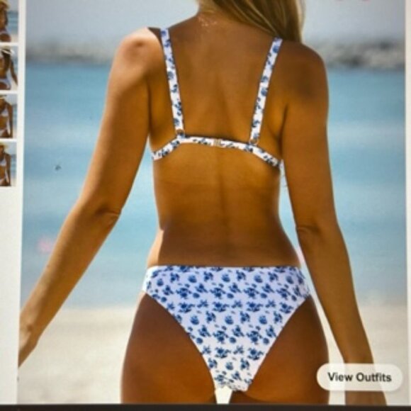 Brand New Ditsy Floral Ring Linked Triangle Bikini Swimsuit Blue & White Various - Picture 4 of 8